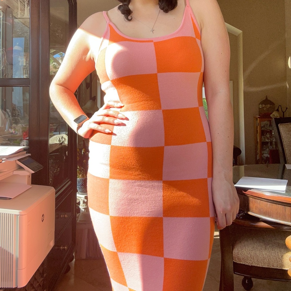 Orange and Pink Checkered Dress